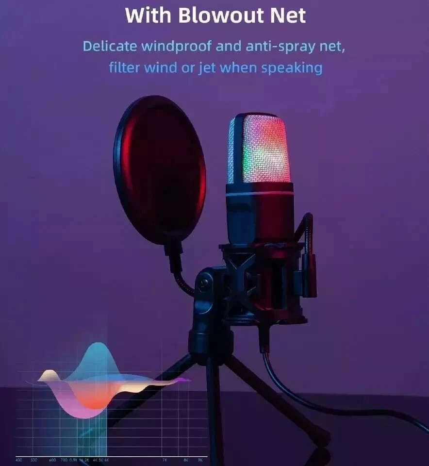 Gaming Microphone USB Computer Microphone for PC Mac PS4/5 Condenser Podcast RGB