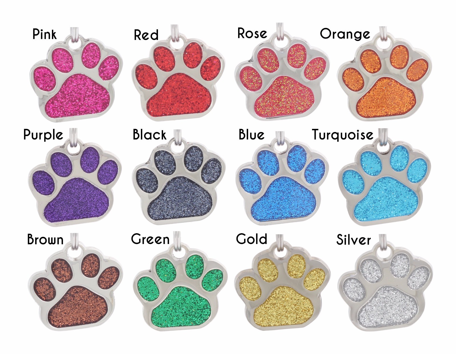 Glitter Paw Print Pet ID Tags Custom Engraved Dog Cat Tag Personalized