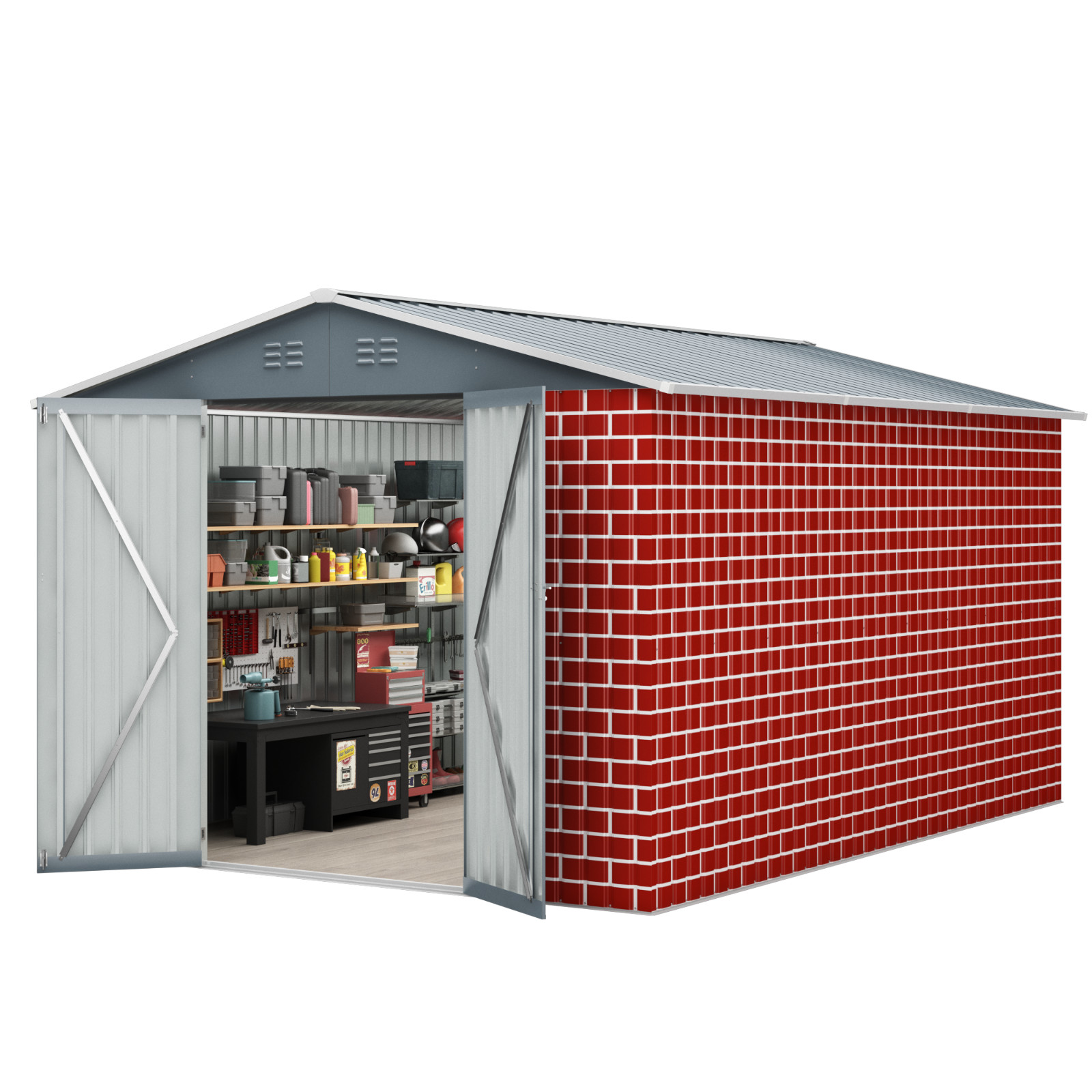 JAXSUNNY 8 x 12Ft Outdoor Storage Shed Steel Tool Shed with Lockable Doors Vents