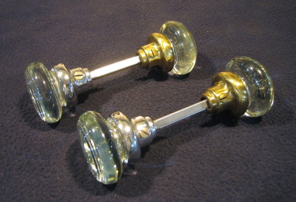 Incredible Pair Antique Victorian Round Crystal Glass Door Knobs early 1900's