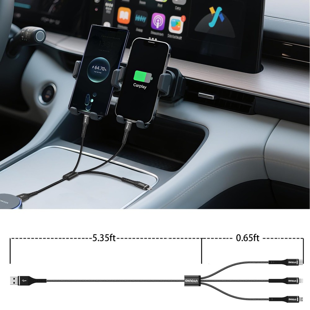 Multi Charging Cable 2Pack 6FT, 3 in 1 Charger Braided Black