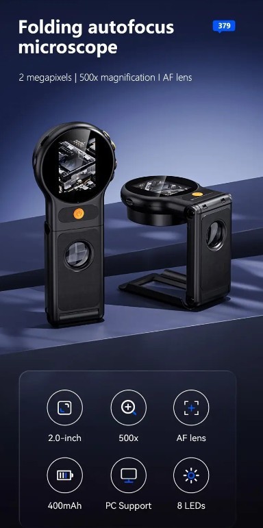 Folding Digital Microscope - Handheld Portable Magnifier With 2" IPS Screen,...