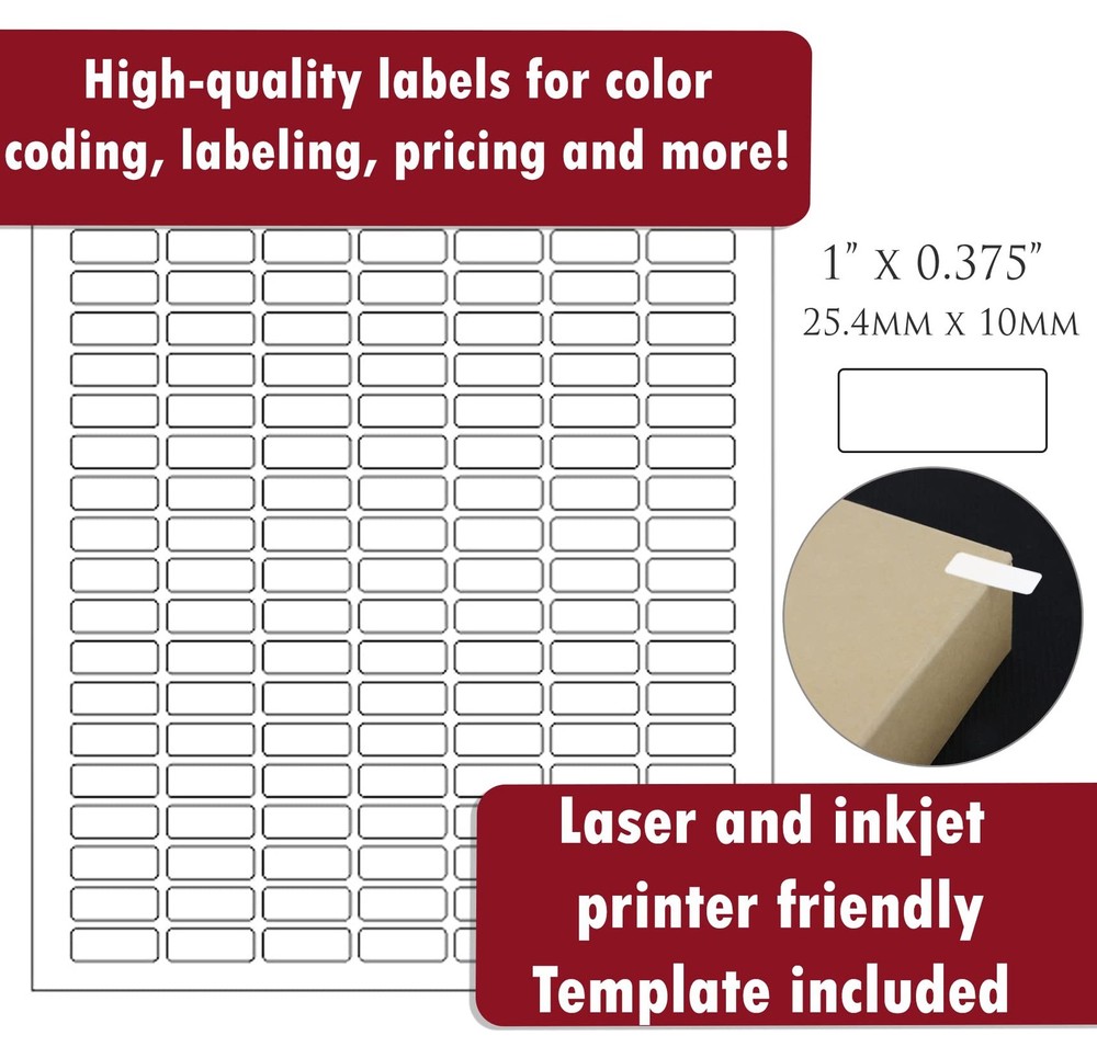 Small Sticky Labels White Rectangular 1" x 0.375 + Bonus 1660,