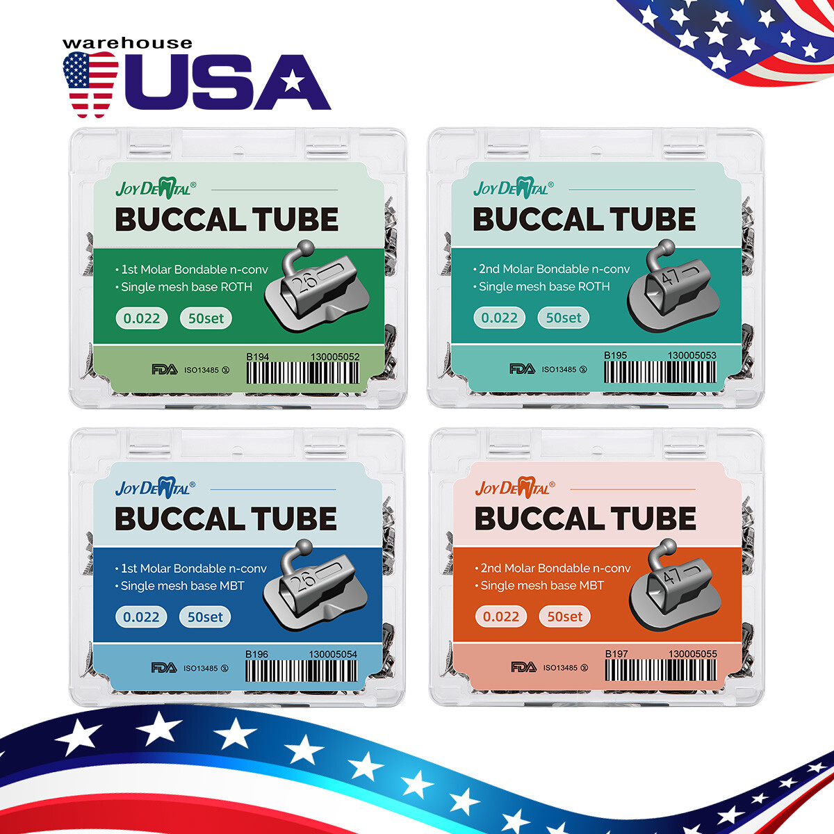 Dental Orthodontic Buccal Tube 1st 2nd Molar Roth/MBT 022 018 Bondable Non-Conv