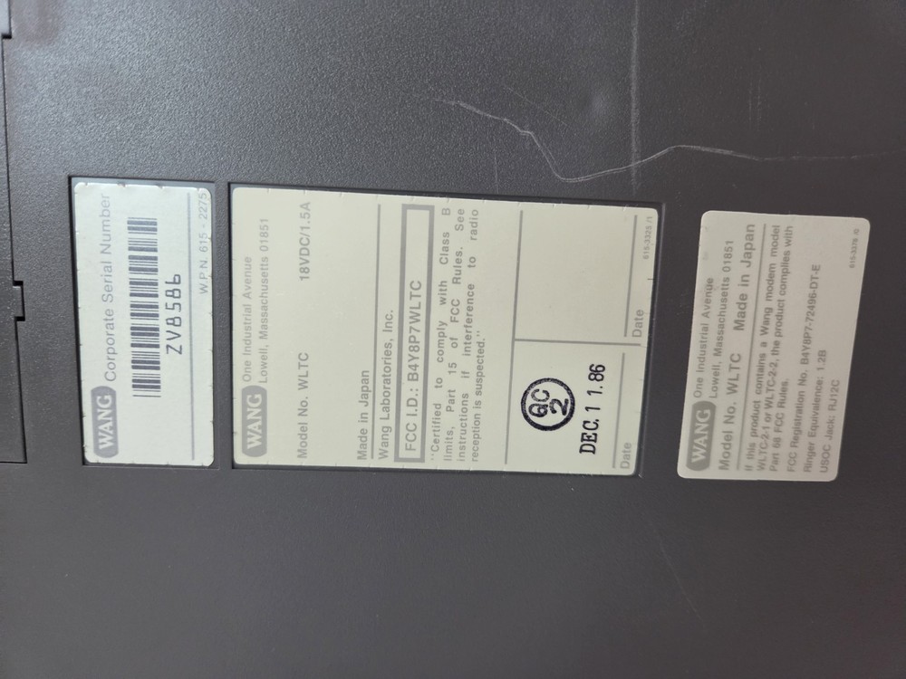*Untested Wang WLTC Laptop PC Computer 1986