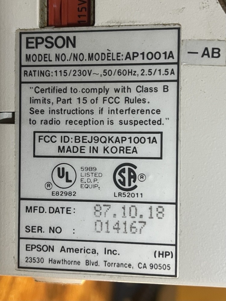VINTAGE EPSON APEX AP1001A DESKTOP COMPUTER