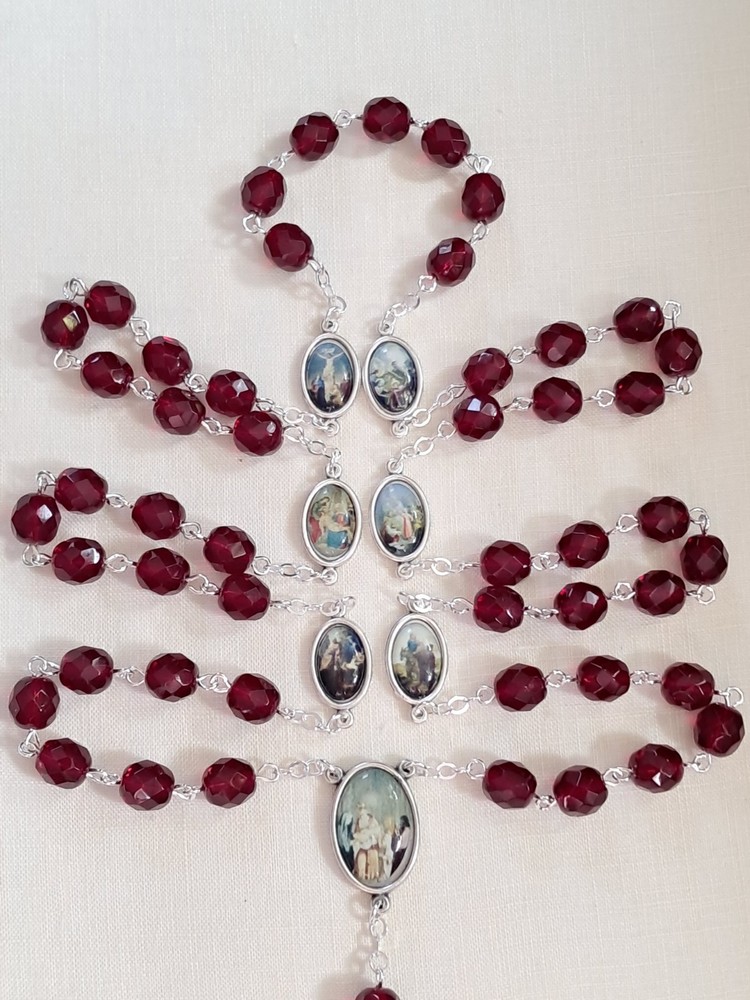 7 Sorrows Rosary Chaplet Dark Garnet Glass in Silver