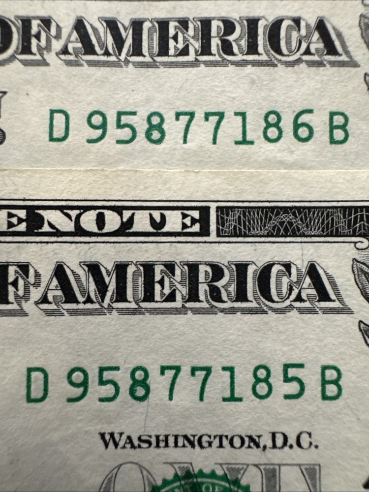 Two (2) 2021 $1 Sequential Notes with IDENTICAL Over Inked/smudge on Upper #8’s