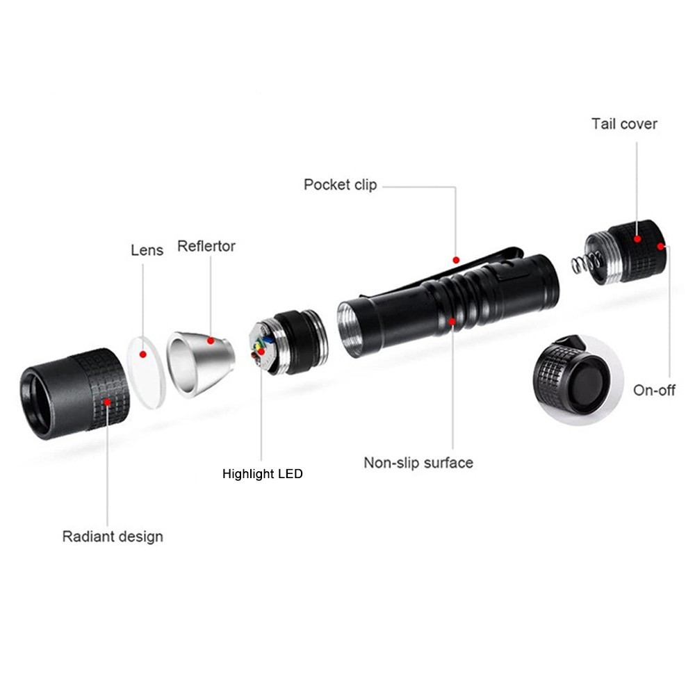 5X Mini LED Flashlight Work Light Camping Small Torch Clip Penlight Pocket Lamp
