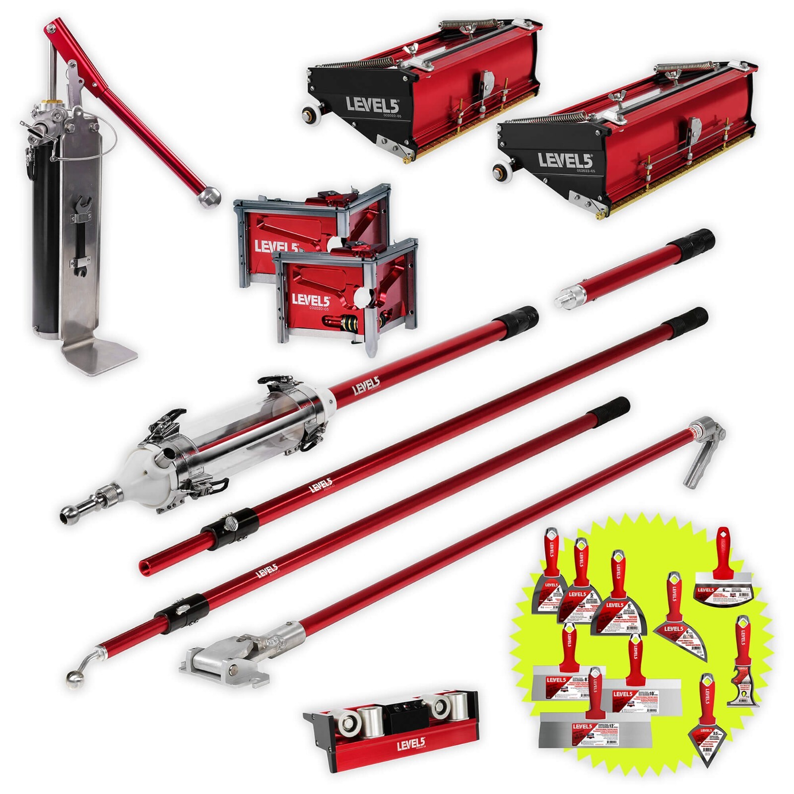 LEVEL5 Drywall Tools | Flat Boxes, Handles, Corner Finisher + MiniShot | 4-682P