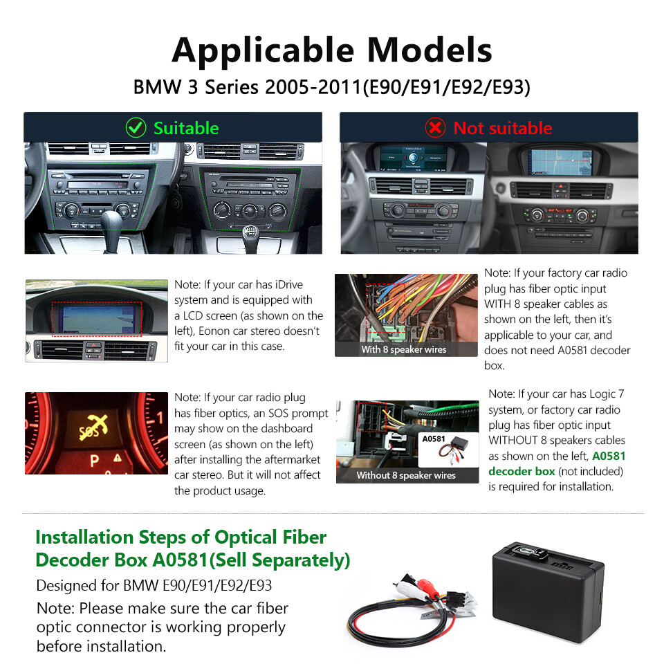 Android 10 8-Core 2GB RAM Head Unit Car GPS Radio Stereo for BMW E90 E91 E92 E93