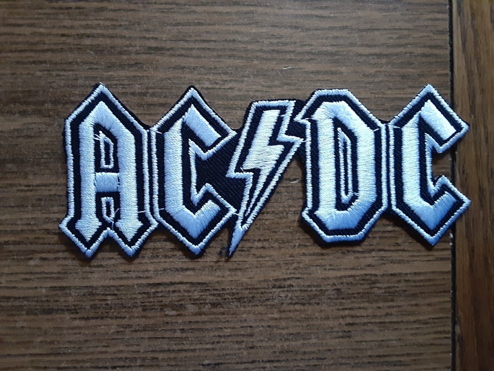 AC/DC ,IRON ON WHITE EMBROIDERED PATCH