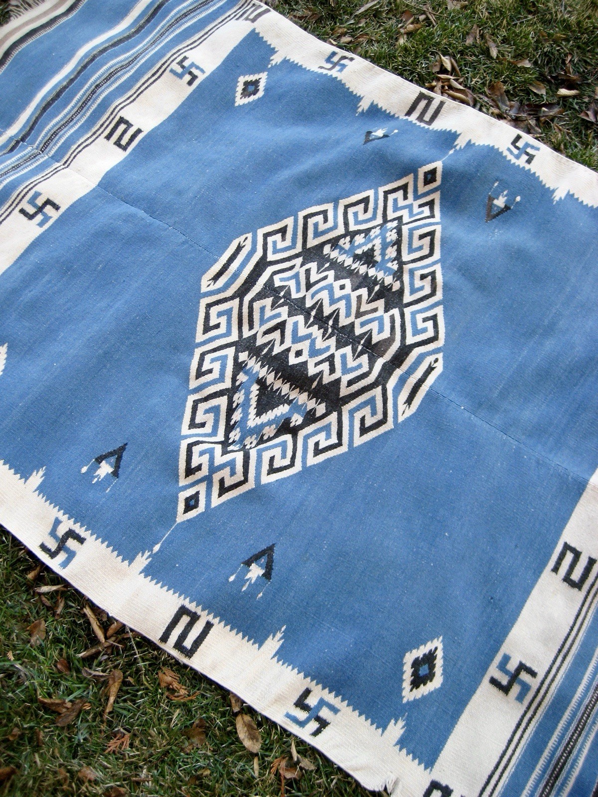 ANTIQUE Whirling Log Texcoco Serape Rug Blanket Mexican Navajo Weaving Chimayo