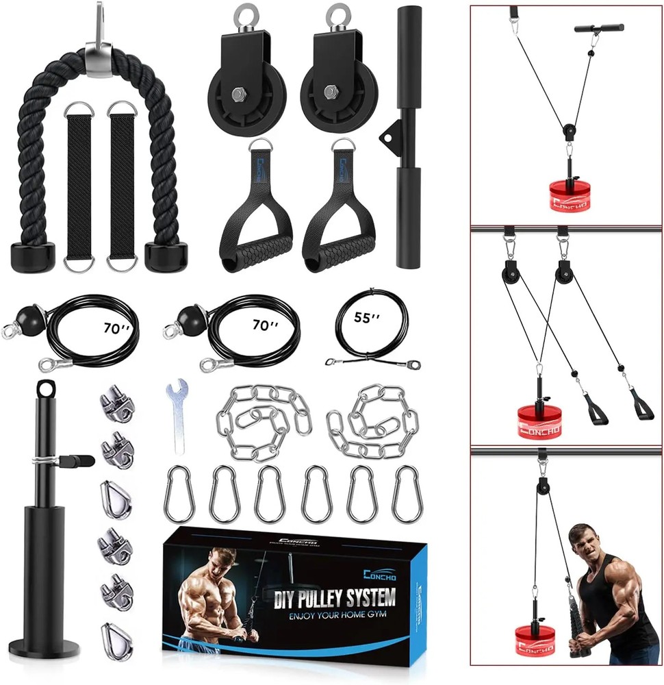 Home Gym Cable Pulley System Pulldown Tricep Bicep Workout Adjustable