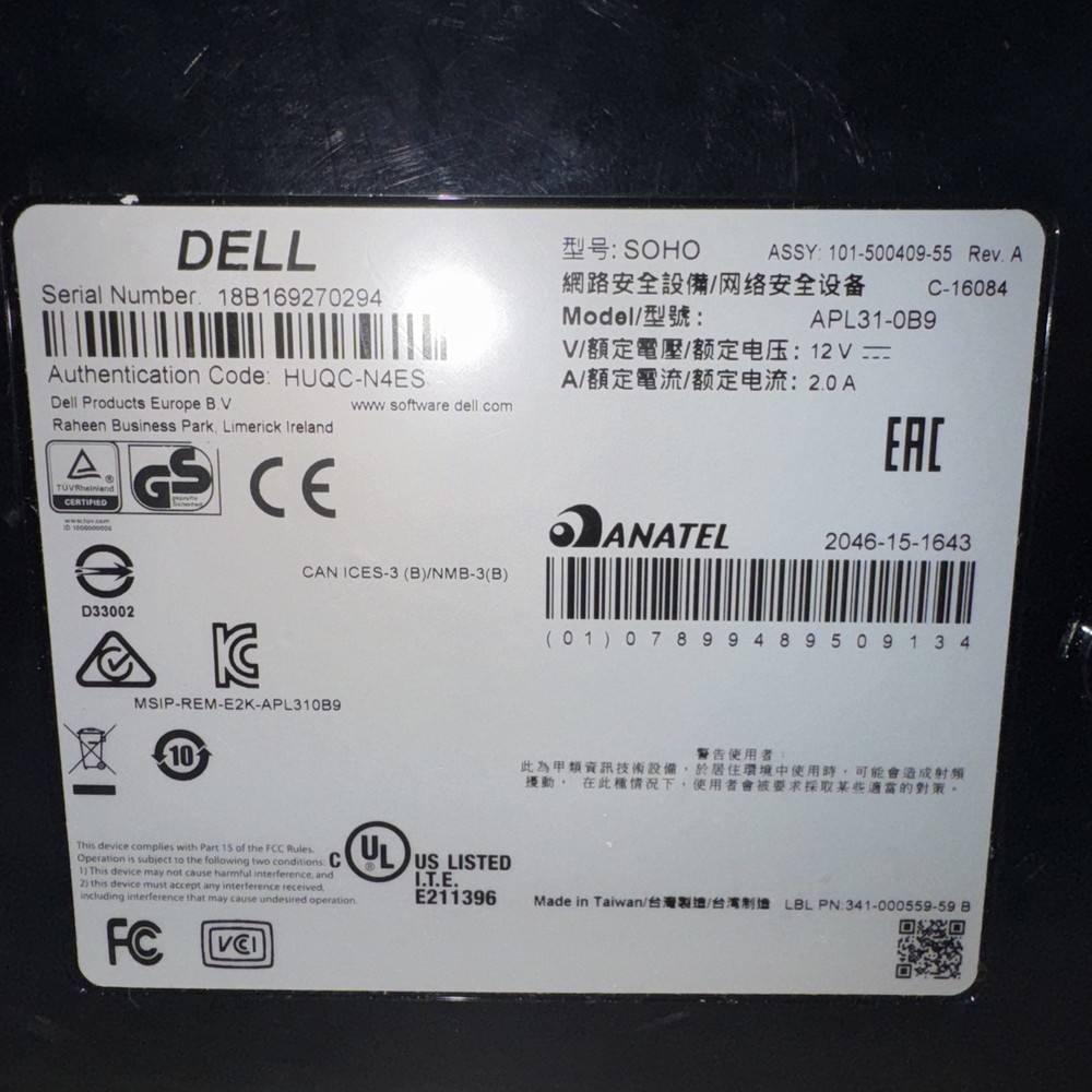 DELL Sonic Wall Soho APL31-0B9, Network Security Firewall