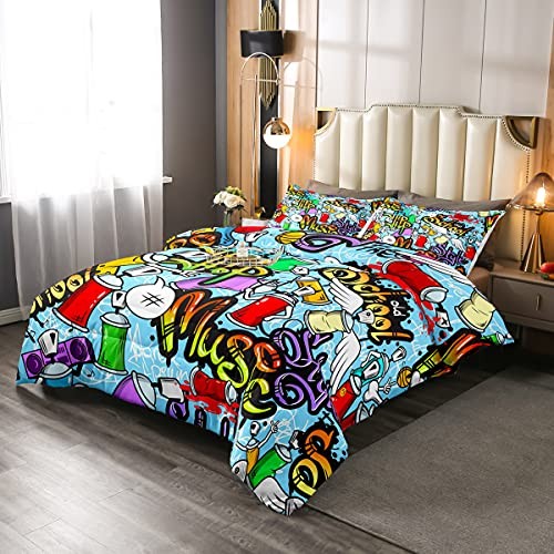 Hip Hop Comforter Set Size, Graffiti Style Down Comforter for Queen Pattern 1