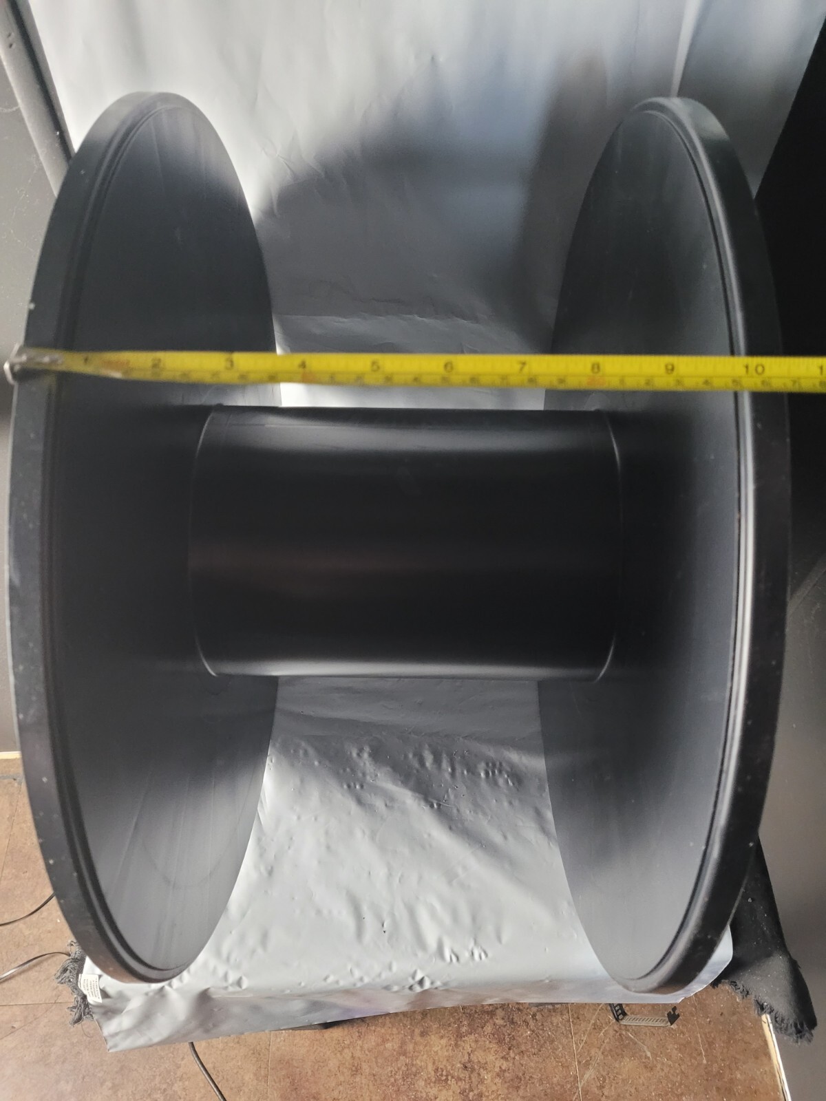 EMPTY LARGE BLACK PLASTIC SPOOL 19 1/2"x10" FOR WIRE ROPE CABLE