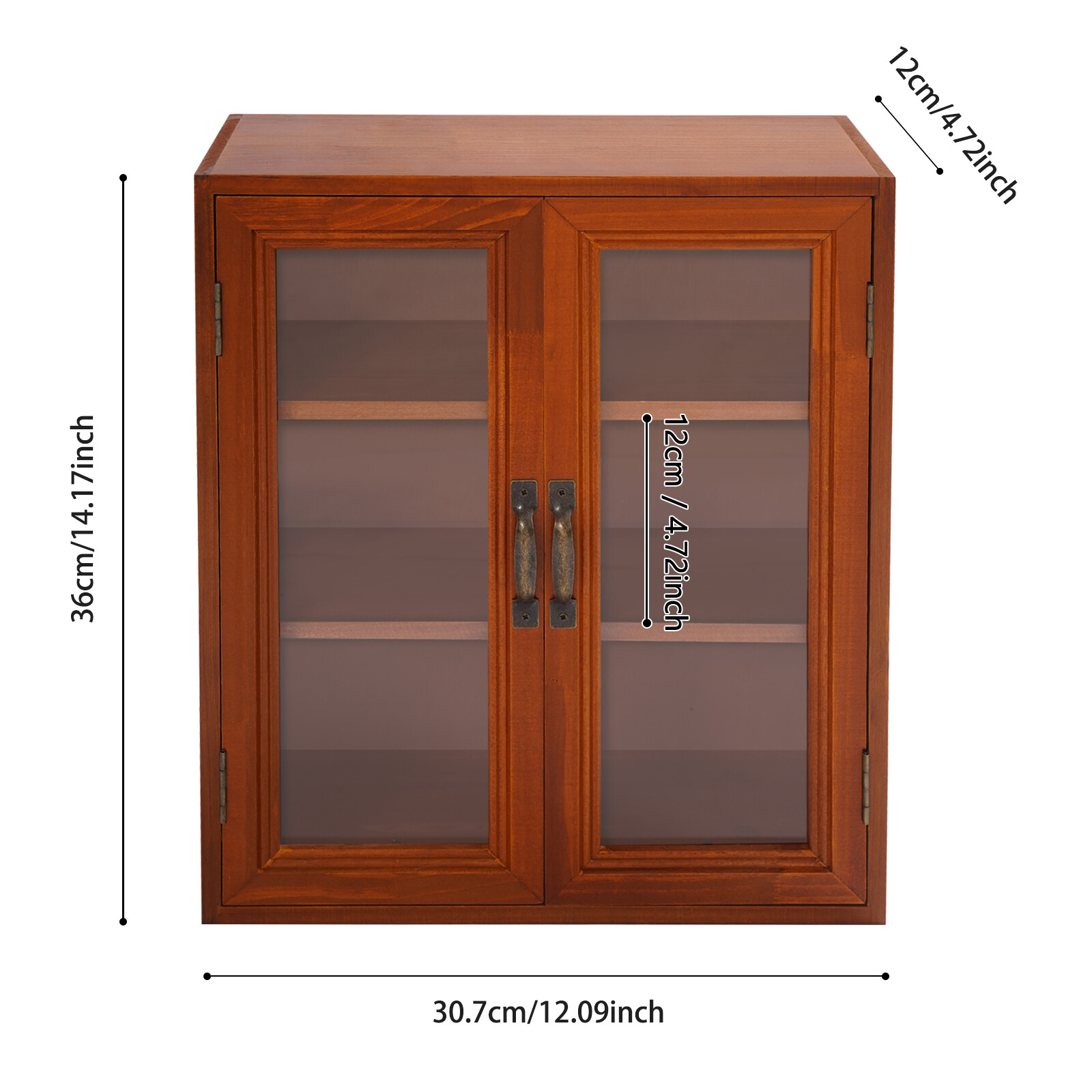 12.09*4.72*14.17in Brown Solid Wood& Acrylic Freestanding 3-tier Storage Cabinet