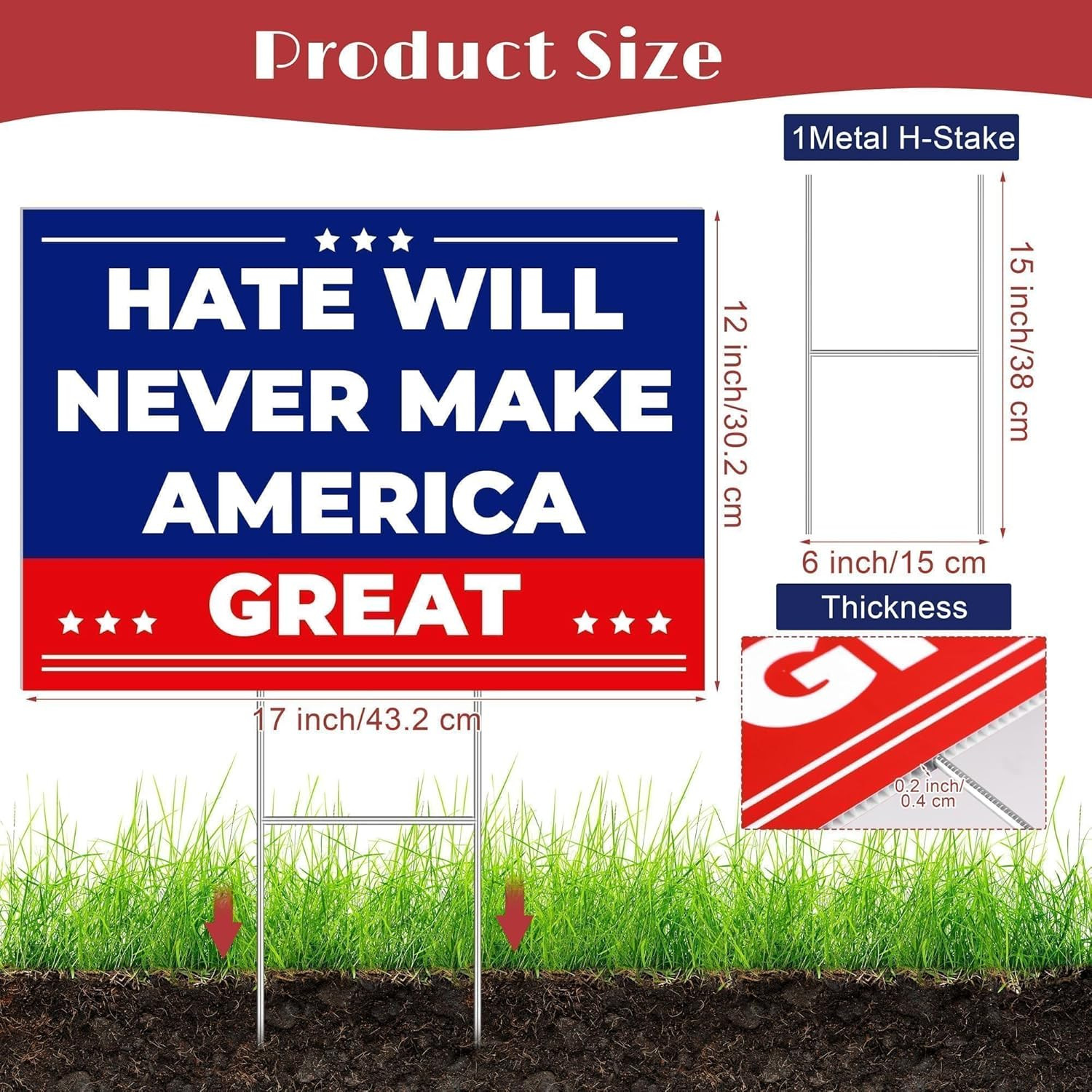 Anti-Trump Double-Sided Yard Sign with Metal Stake - Weatherproof Garden Decor