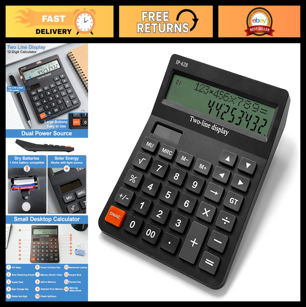 Large Display Desktop Calculator, 4 Function Basic Calculator with Big Buttons f