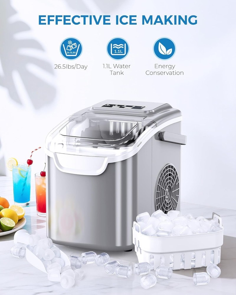 Countertop Ice Maker Portable Ice Machine with Handle,Self-Cleaning Ice Maker...