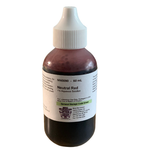 Benz Microscope Neutral Red 1% Aqueous Solution Slide Stain, 60mL