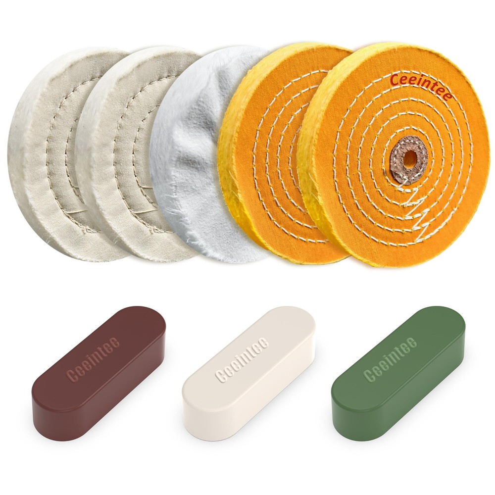Ceeintee 8 Pack 6 Inch Polishing Wheel for Bench Grinder, Include 1/2" Arbor...