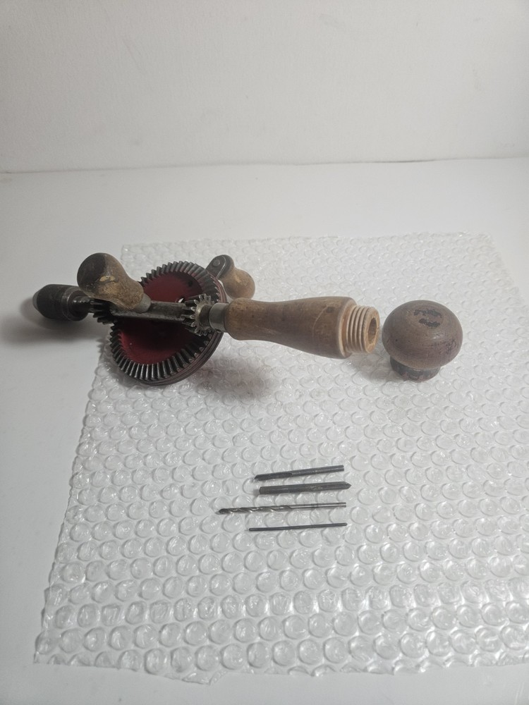 Vintage Stanley Hand Drill, No. 1220, with four small bits