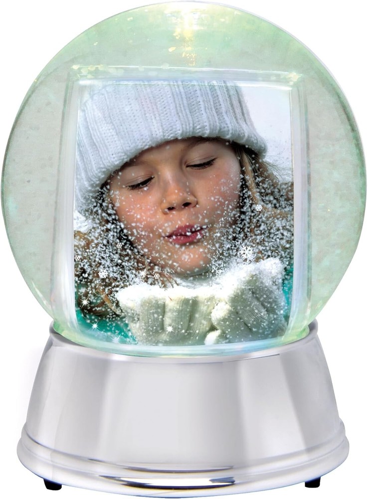 Large LED Light Up Photo Snow Globe - Silver Base