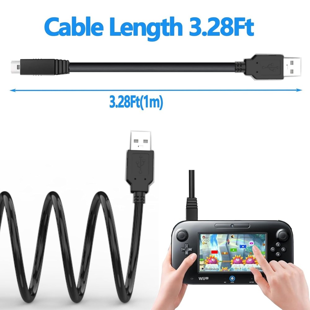 Wii U Gamepad Enhanced with 5 Stylus Pens & Efficient USB Charging Cable - Black