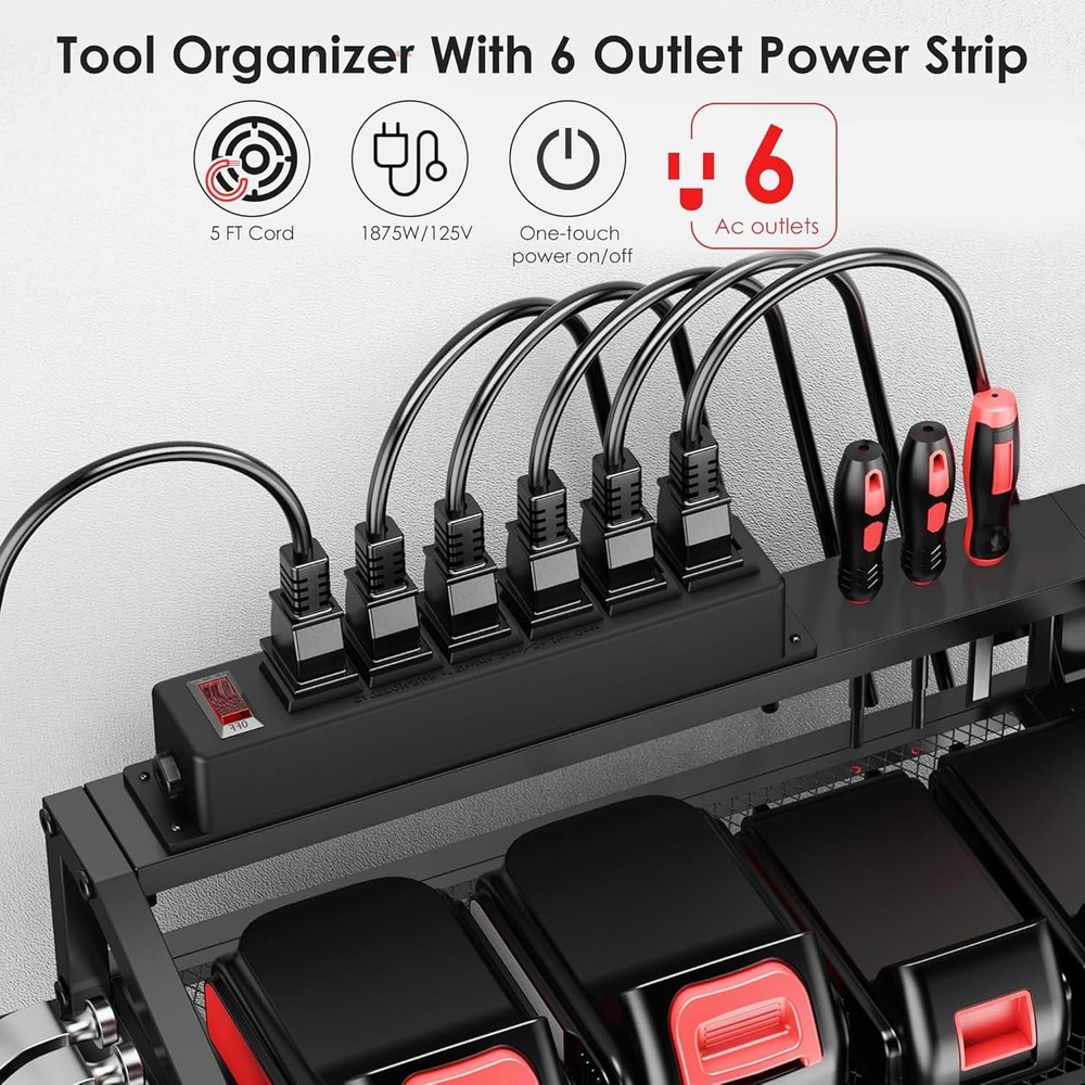 Power Tool Organizer Wall Mount with Charging Station, 3 Layer Storage Rack