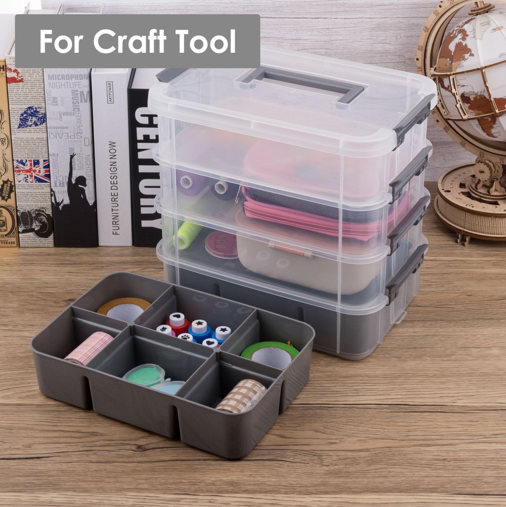 Grey&White Modern Plastic Storage - 4-Layer Durable Craft Storage Containers ...