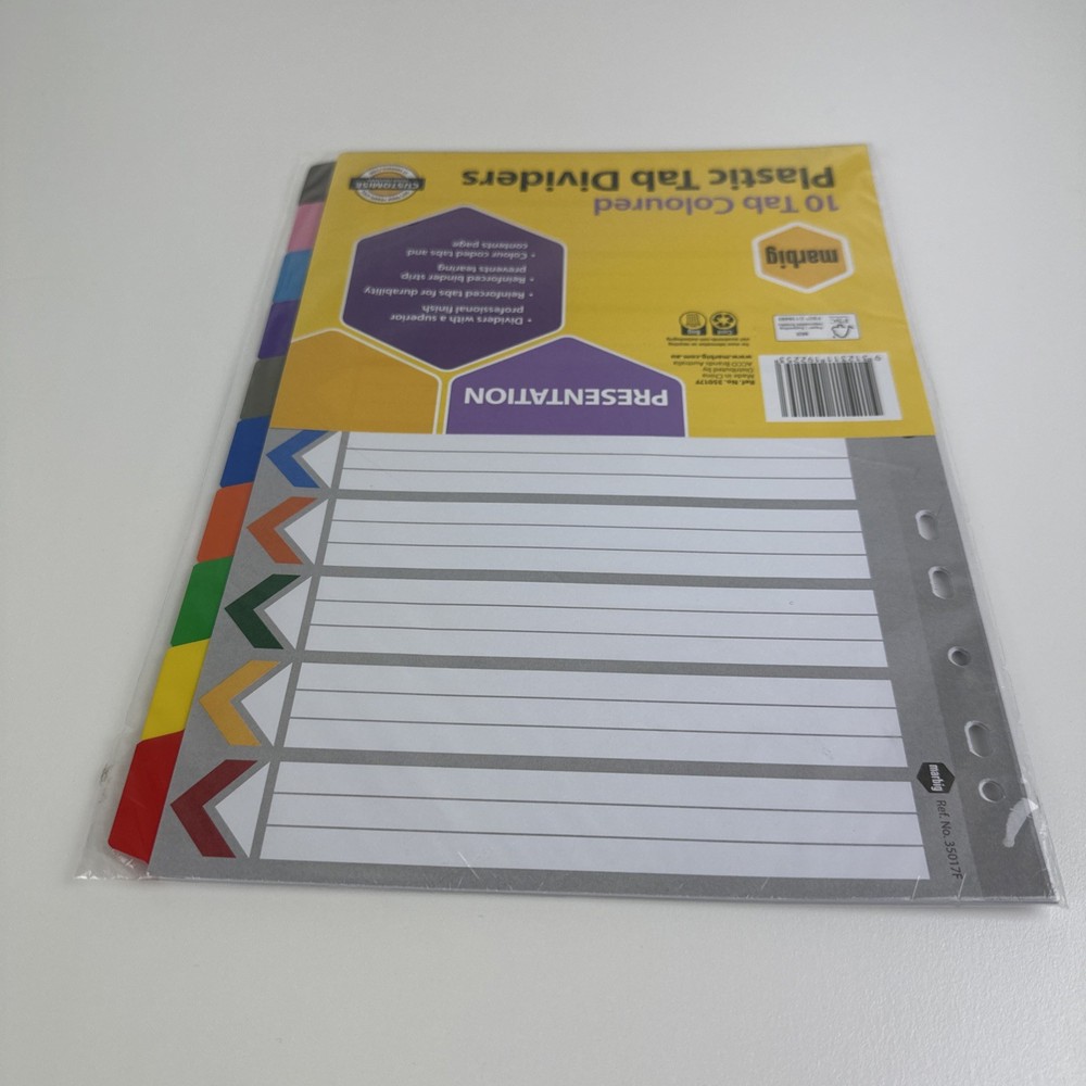 BULK 4 PACK Marbig A4 1-12 Tab Coloured Divider - 35019F