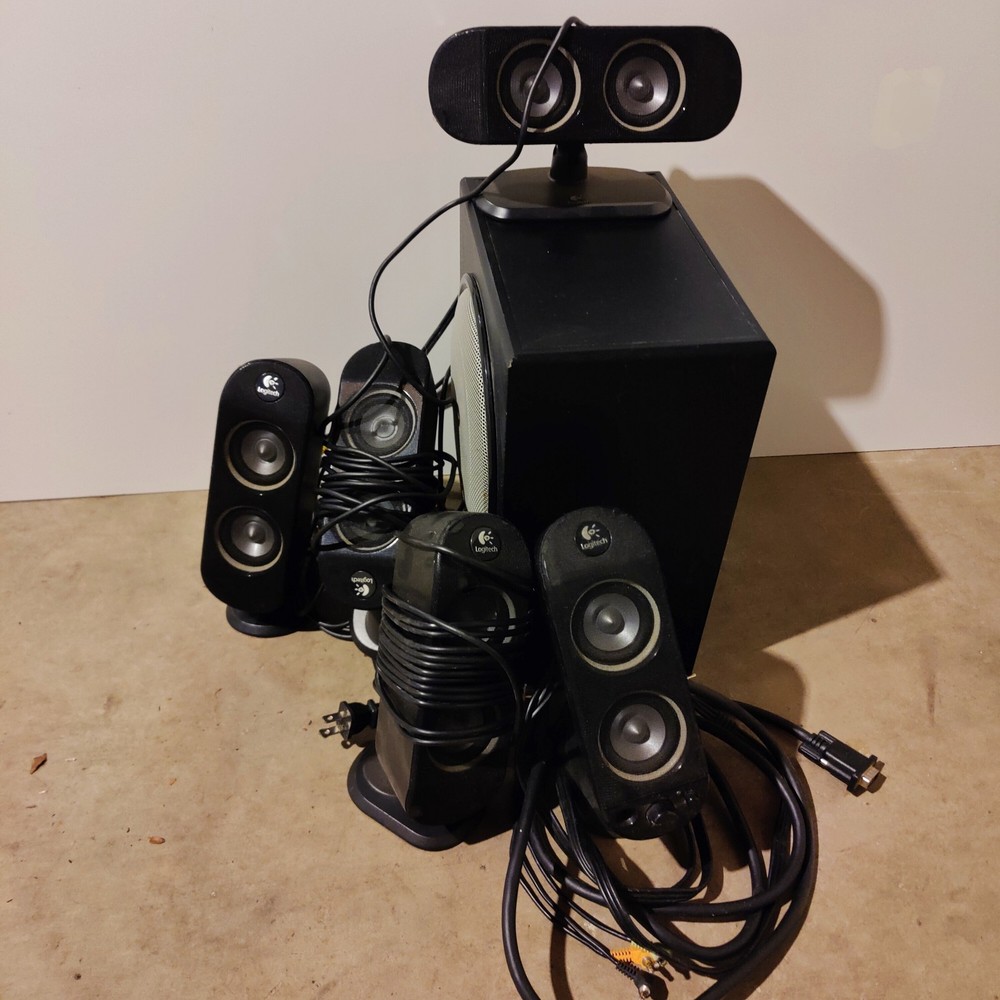 Logitech X-530 5.1 Surround Sound & Sub Speaker System Complete Tested & Working