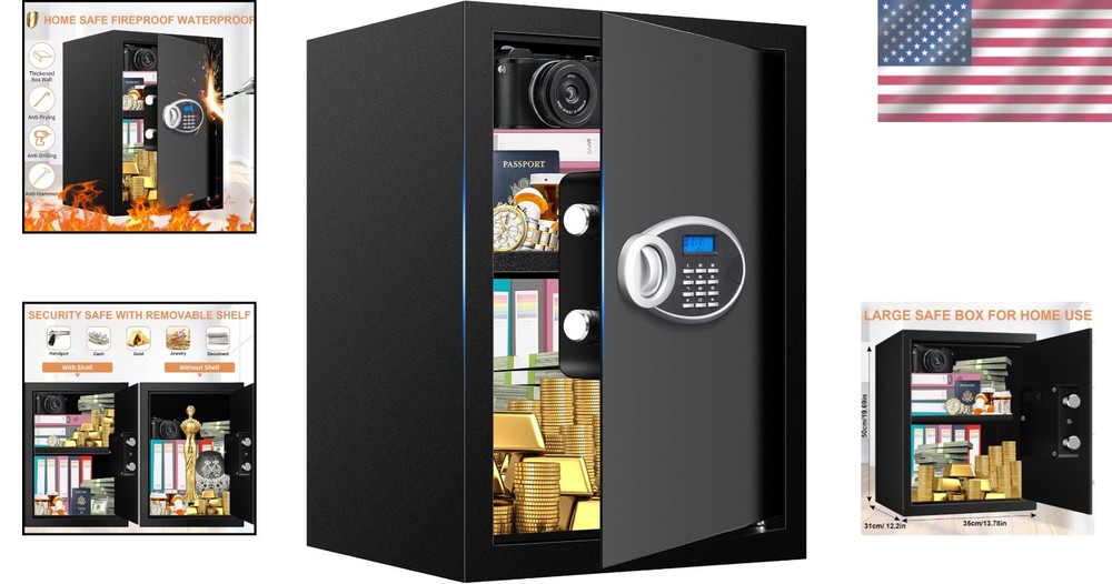 Fireproof Digital Safe with Removable Shelf - For Documents, Money, Valuables