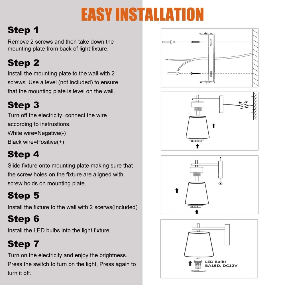 Facon 12V LED RV Wall Sconce with Round Fabric Shape (1 X G4 Replaceable Bulb...