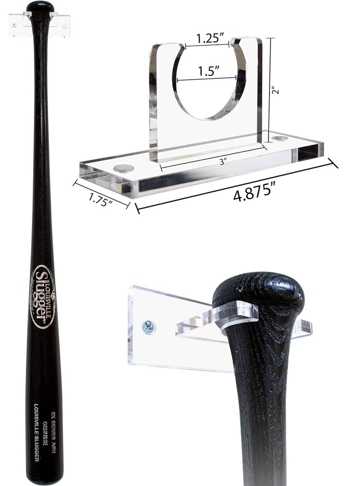 Clear Acrylic Vertical Standard Single Baseball Bat Wall Mount Bracket (A052)