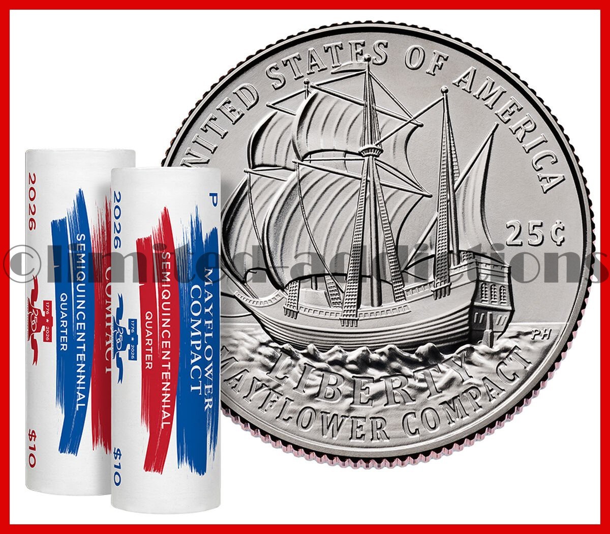 🔵🔴 USMINT 2026 P & D MAYFLOWER COMPACT QUARTER 2-ROLL SET - SHIPS NOW!! 🔵🔴