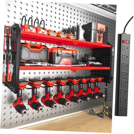 Large Power Tool Organizer Wall Mount with Charging Station, 3 Layer Heavy Red