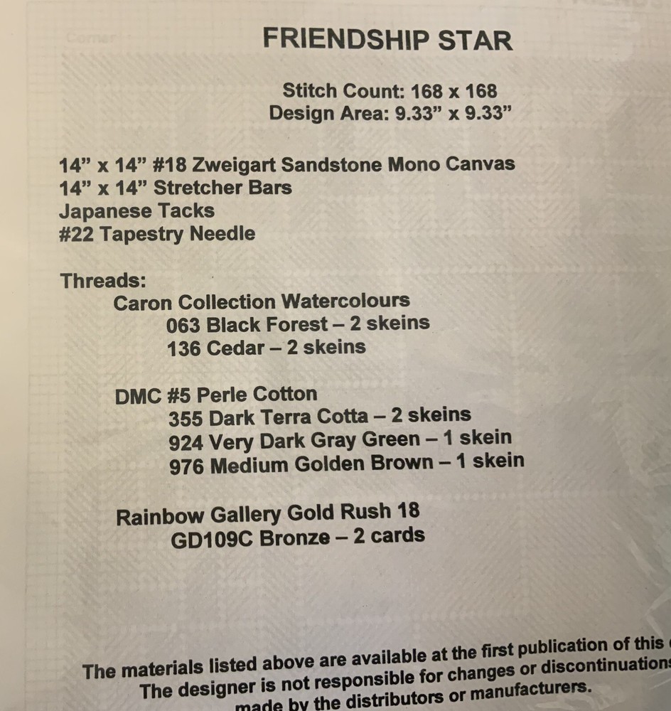 Nancy’s Needle Needlepoint Chart “Friendship Star”