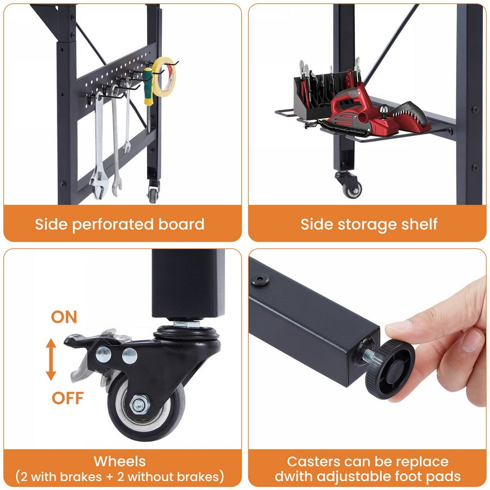 2000LB W47" Adjustable Work Bench Table Pegboard AC/USB Outlets Mobile Workbench