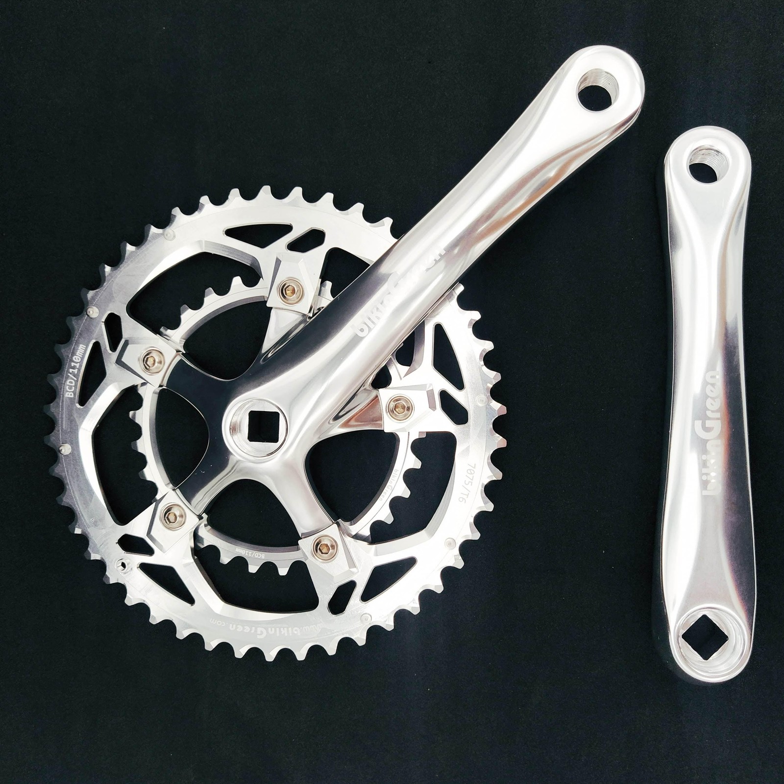 bikinGreen Classic 165mm Crankset with 46/30T BCD 110mm Silver chainring Vintage