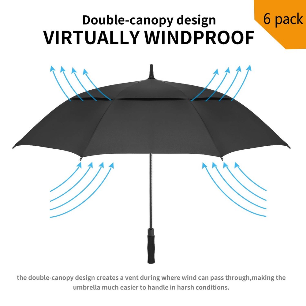 6 Pack Golf Umbrella 62/68 Inch Large Oversize Double Canopy Vented Automatic...