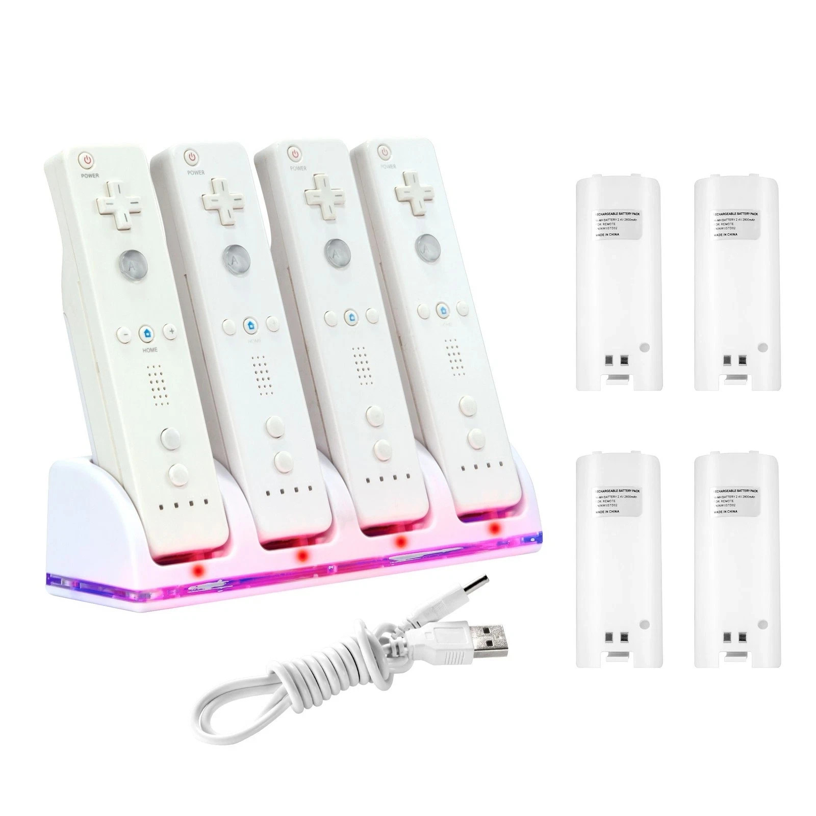 4× Rechargeable Battery Pack + Charger Dock For Nintendo Wii Remote Controller