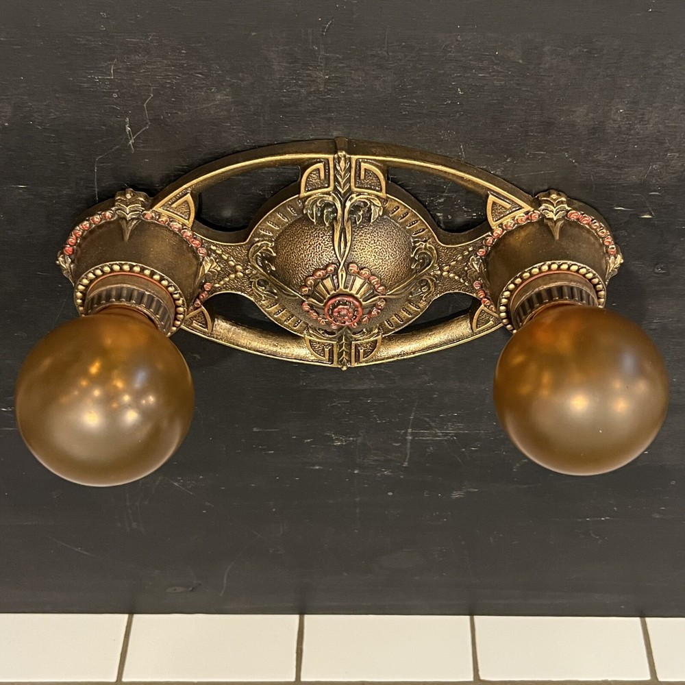 Rewired Pair Double Socket Flush Mount Fixtures Sconces Nice Lights 88A