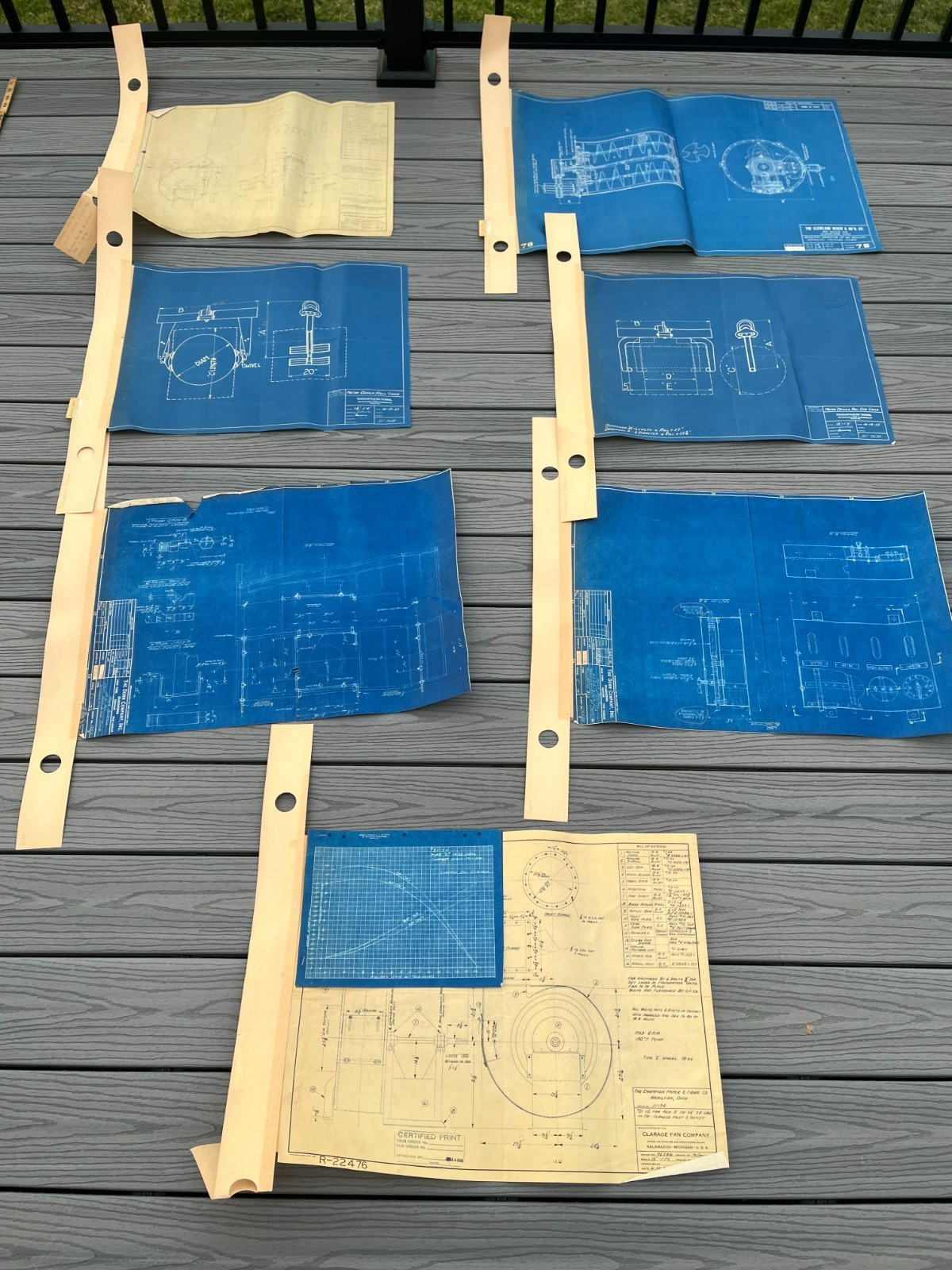 Lot 7 Vtg Industrial Blueprints Champion Paper Dorr Blue Print Cleveland Adka