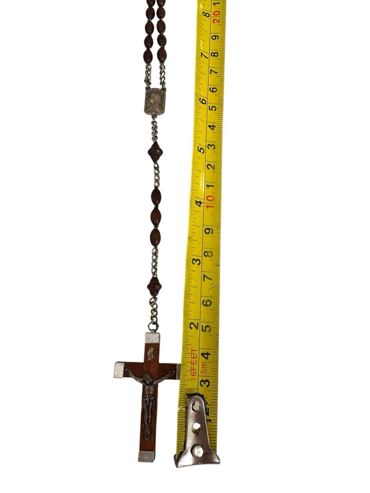 RARE French Lourdes Rosary Prayer Wood Beads Mary Jesus Crucifix Holy Vail