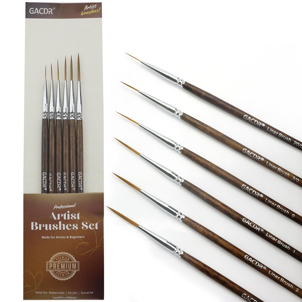 GACDR Rigger Liner Brushes, 6 Pcs Extra Long Fine Tip Paint Brush Set Script ...