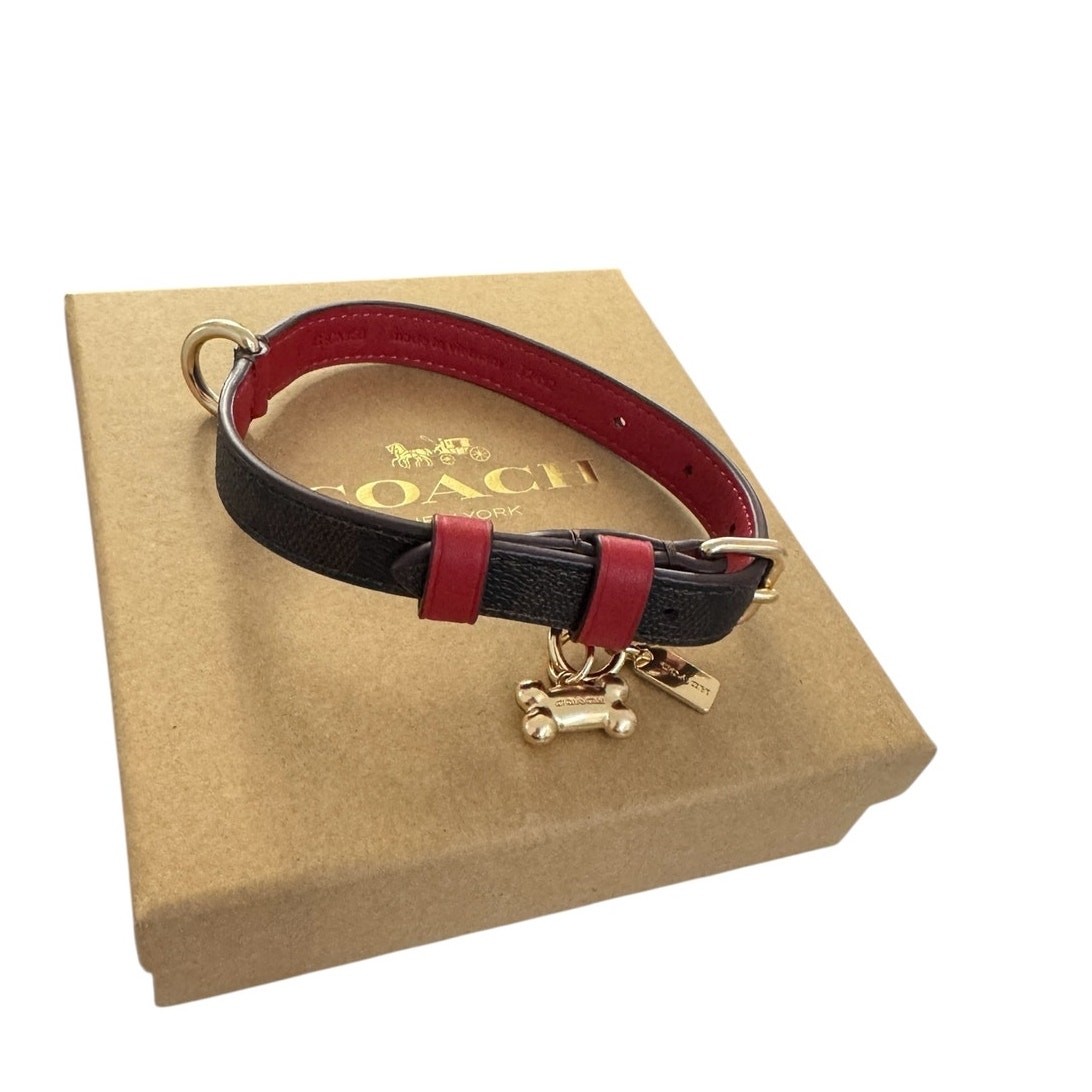 Coach Boxed Small Pet Collar In Signature Canvas new