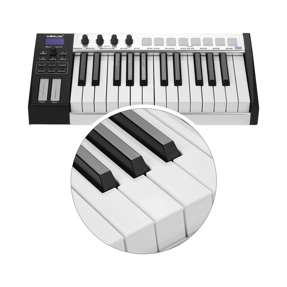 WORLDE Blue whale 25 key USB MIDI Controller Keyboard Trigger Pads w/ USB Cable